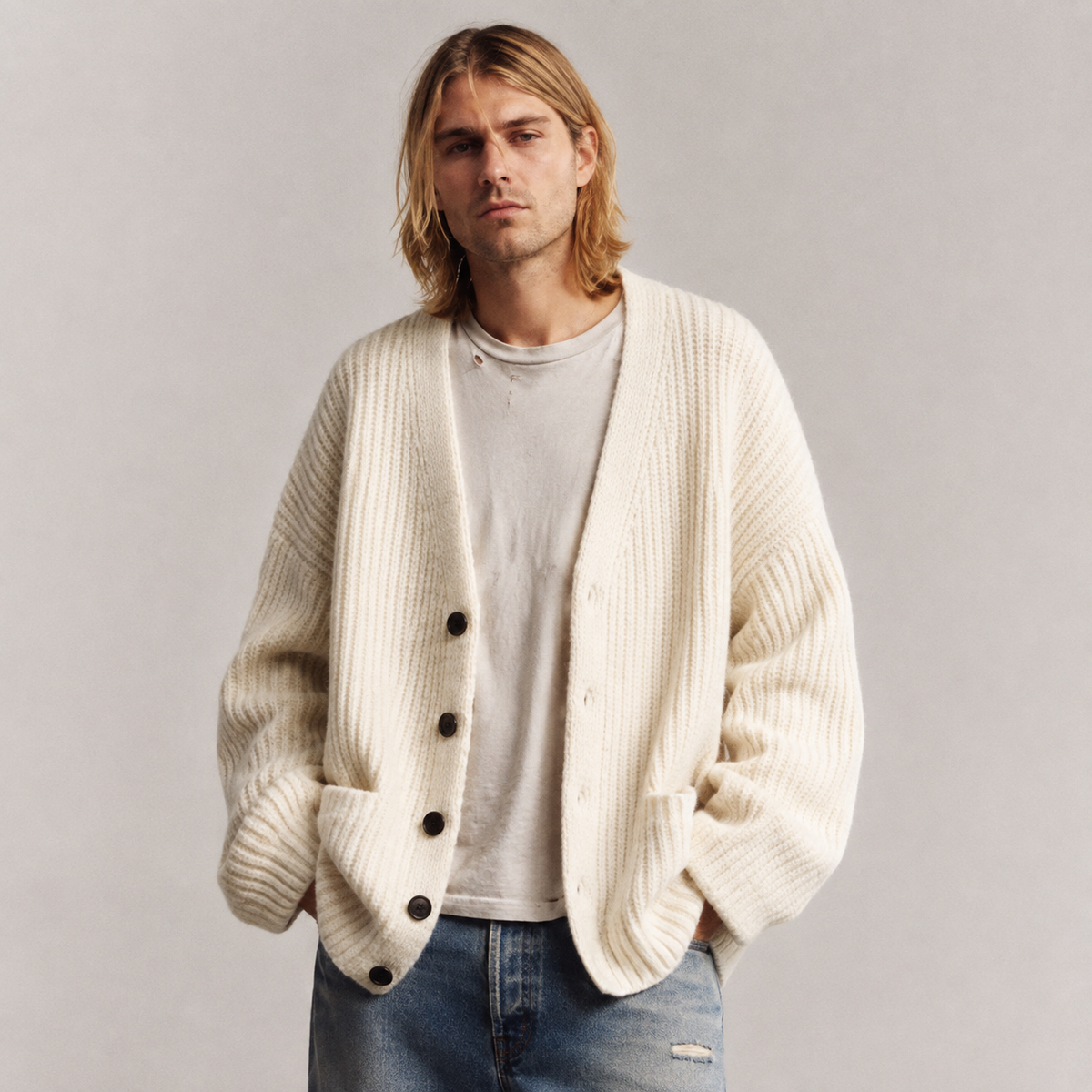 Men's V-Neck Cardigan Relaxed Oversized Fit Knitted Warm