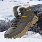 Men's winter boots with faux fur upper and ankle-high lace-up design - Grey