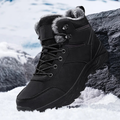 Men's winter boots with faux fur upper and ankle-high lace-up design - Black