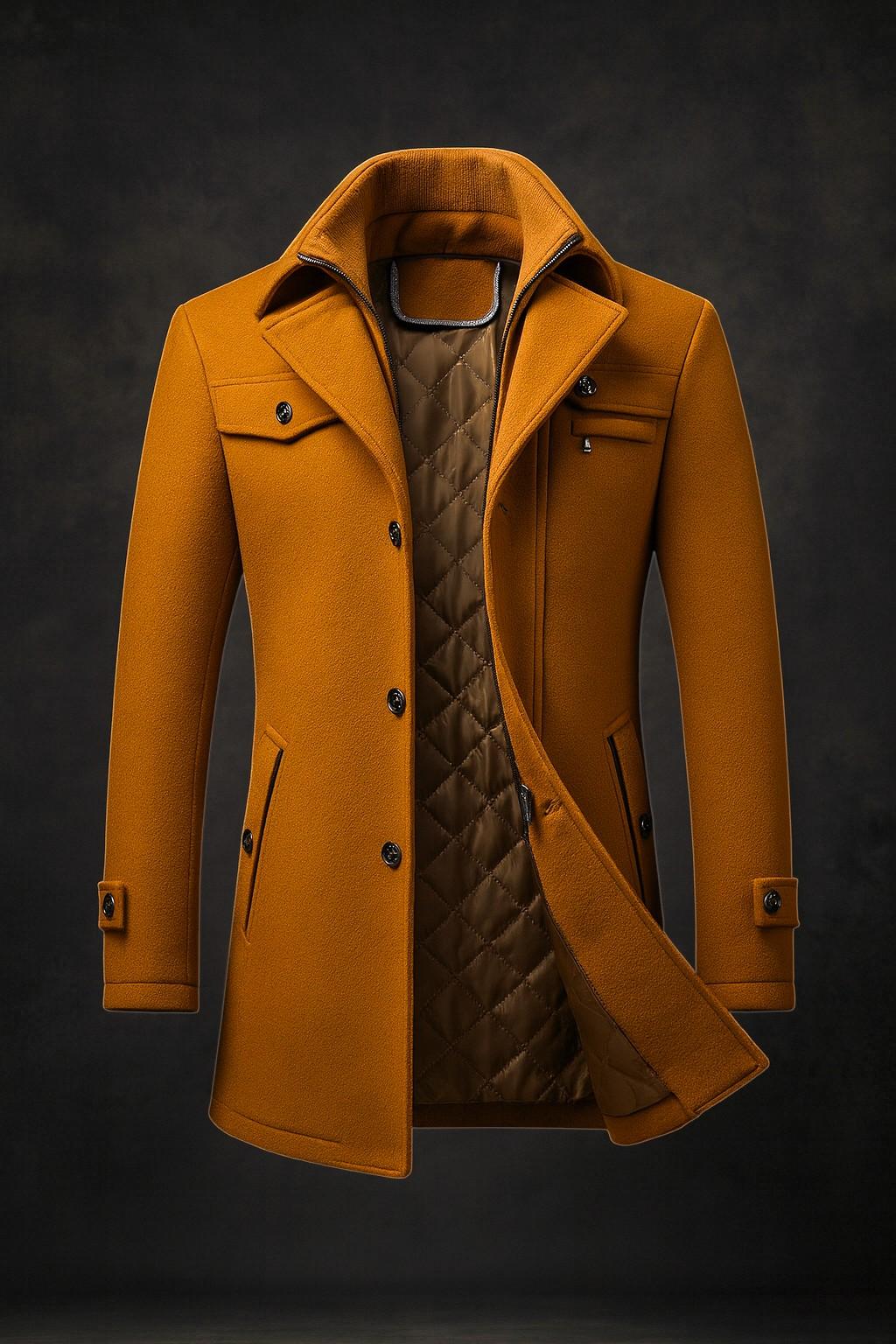 Men's winter coat with textured collar and warm lining - Brown