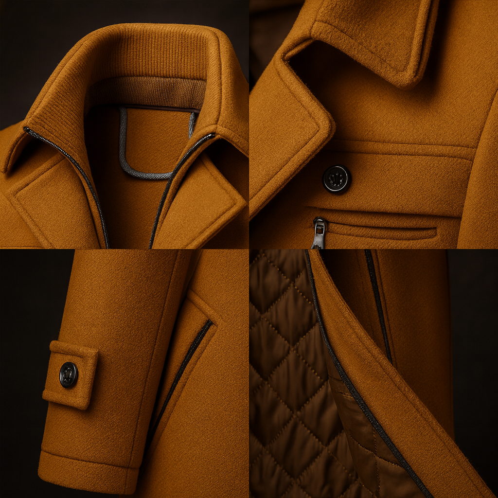 Men's winter coat with textured collar and warm lining
