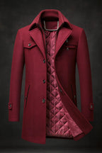 Men's winter coat with textured collar and warm lining - Red