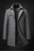 Men's winter coat with textured collar and warm lining - Grey