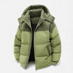 Men's winter jacket with fleece lining and removable hood - Green