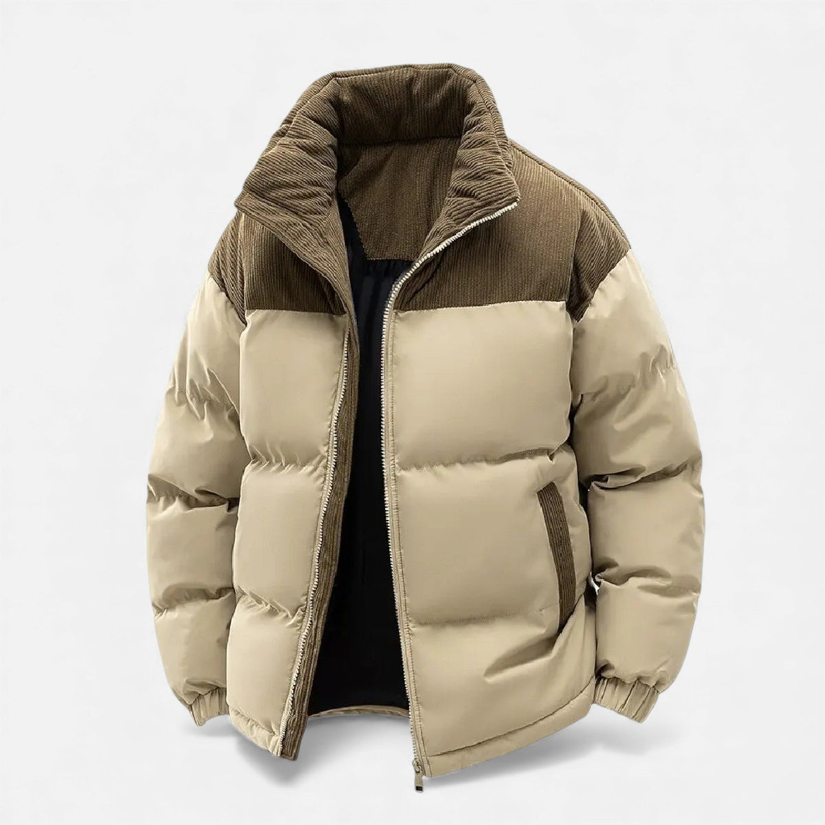 Men's winter jacket with fleece lining and removable hood
