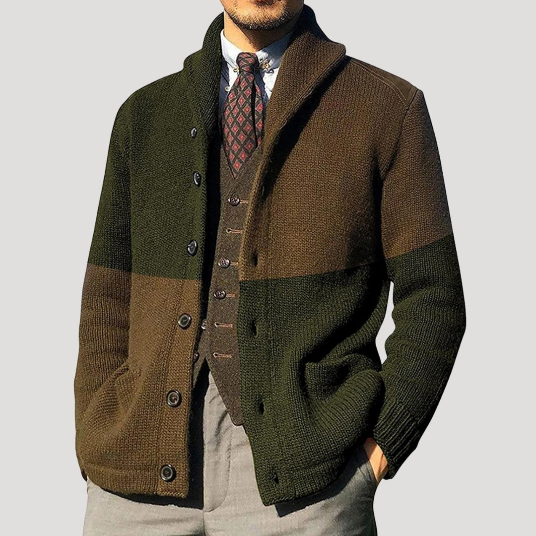 Men's wool cardigan with shawl collar coatigan - Dark Green
