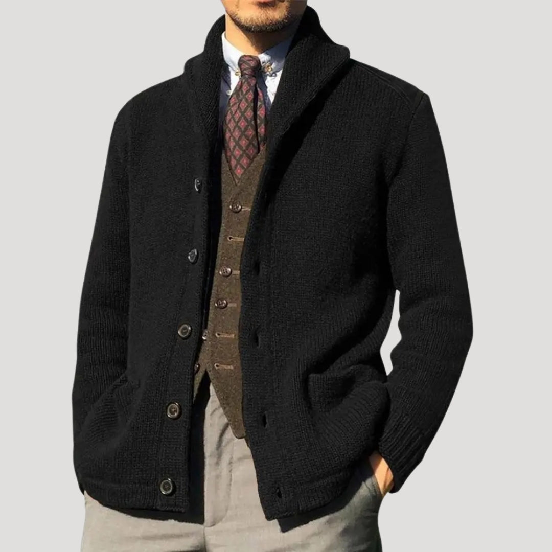 Men's wool cardigan with shawl collar coatigan - Black