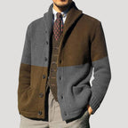 Men's wool cardigan with shawl collar coatigan - Grey/Brown