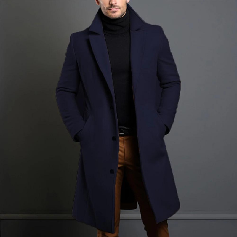Men's wool overcoat tailored classic winter coat - Blue