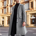 Men's Wool Overcoat with Lapel Collar - Grey