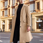 Men's Wool Overcoat with Lapel Collar - Khaki