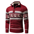 Men's Zip Jumper Festive Cotton Blend Collar - Red