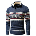 Men's Zip Jumper Festive Cotton Blend Collar - Blue