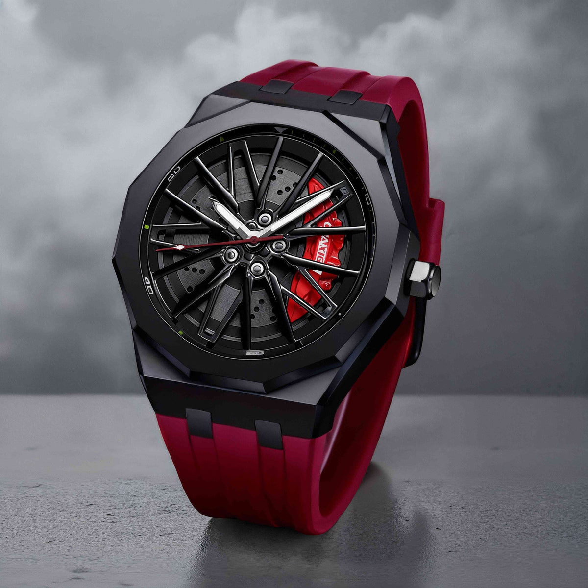Quartz Watch Racing Style Silicone Strap - Red