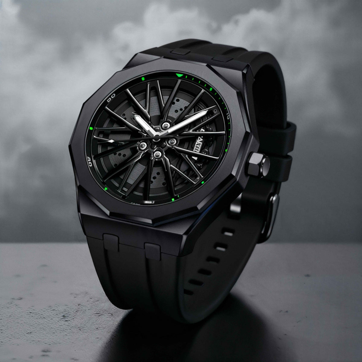 Quartz Watch Racing Style Silicone Strap - Black