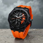 Quartz Watch Racing Style Silicone Strap - Orange