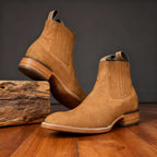 Ranch Boots Western Style with Elastic Side Panels - Camel Tan