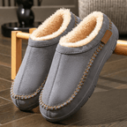Fleece Lined Moccasin Slip-On Slippers - Grey