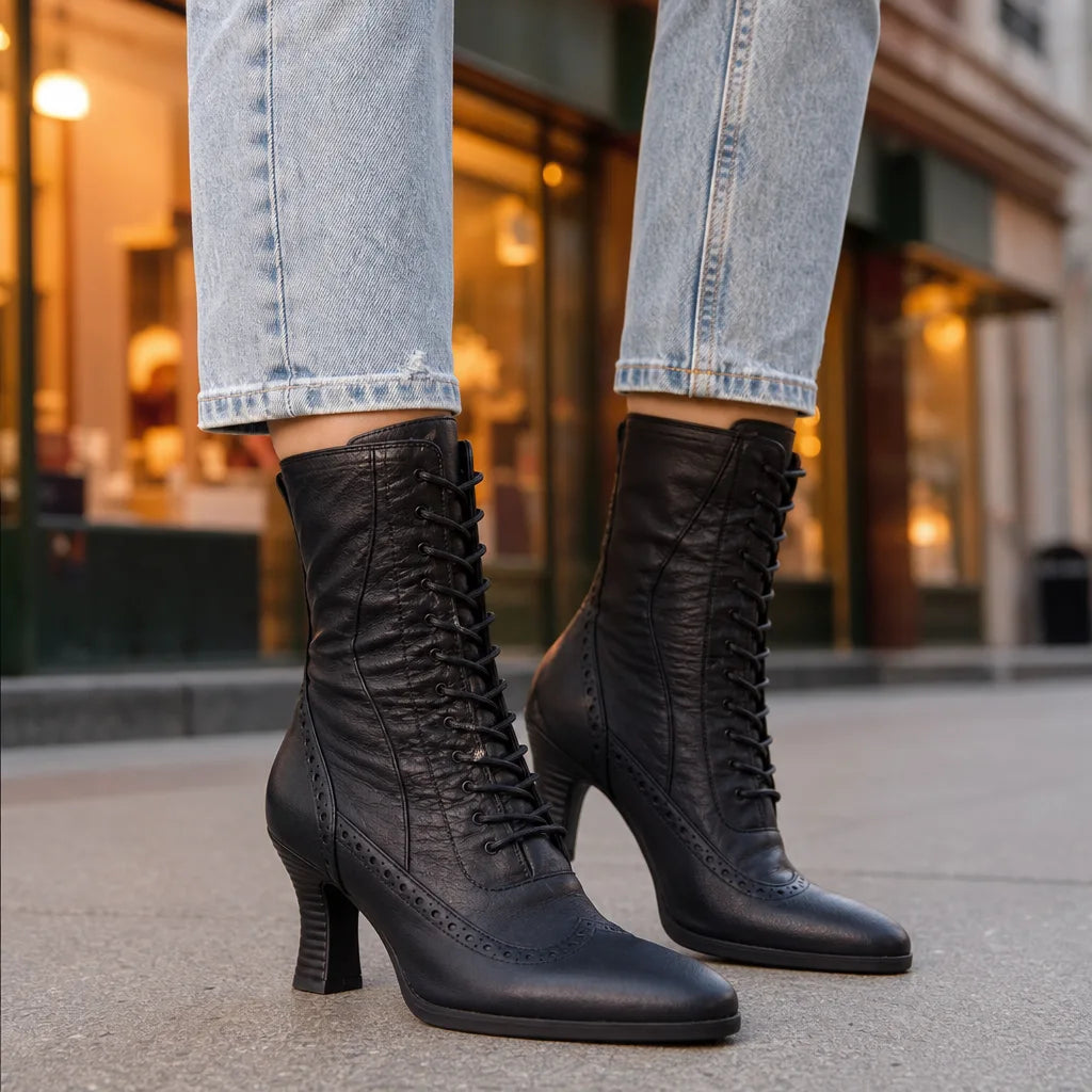 Women's Lace-Up Ankle Boots with Brogue Detailing
