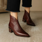 Women's ankle boots in soft leather with cushioned insole - Brown