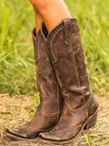 Women's Cowboy Boots Distressed Suede Studded - Brown