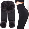 Women's fleece-lined high waist leggings - Black