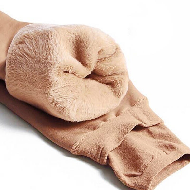 Women's fleece-lined high waist leggings - Beige