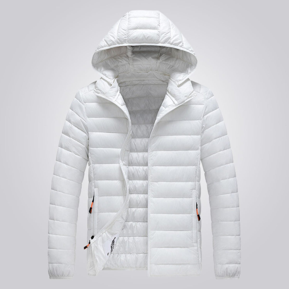 Women's hooded longline puffer jacket, quilted and padded for winter - White
