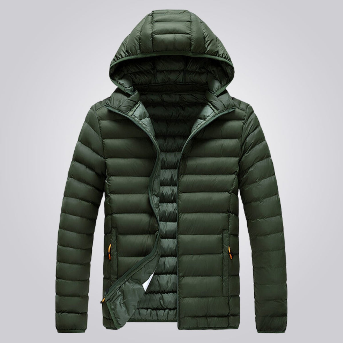 Women's hooded longline puffer jacket, quilted and padded for winter - Green