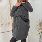 Women's Hooded Puffer Jacket Down Padded Winter Coat - Dark Grey