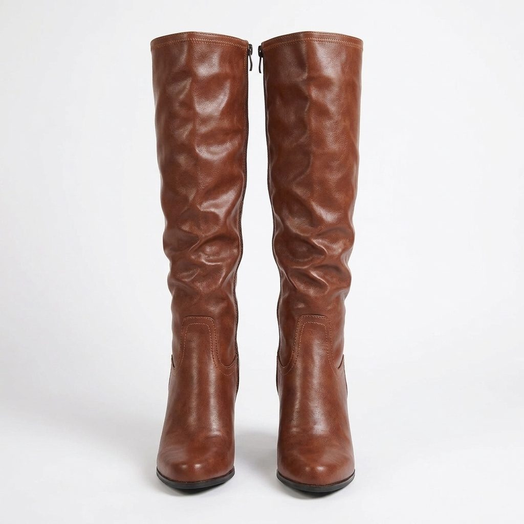 Women's knee high leather boots with block heel