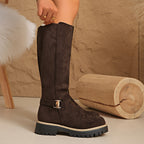 Women's Knee High Suede Boots with Cleated Sole