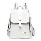 Women's Leather Backpack with Turn-Lock Clasp - White