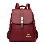 Women's Leather Backpack with Turn-Lock Clasp - Burgundy