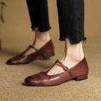 Women's Leather Ballet Flats with T-Bar Strap