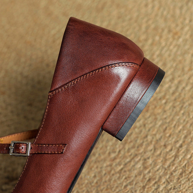Women's Leather Ballet Flats with T-Bar Strap