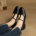 Women's Leather Ballet Flats with T-Bar Strap