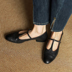 Women's Leather Ballet Flats with T-Bar Strap