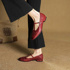 Women's Leather Ballet Flats with T-Bar Strap
