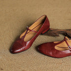 Women's Leather Ballet Flats with T-Bar Strap