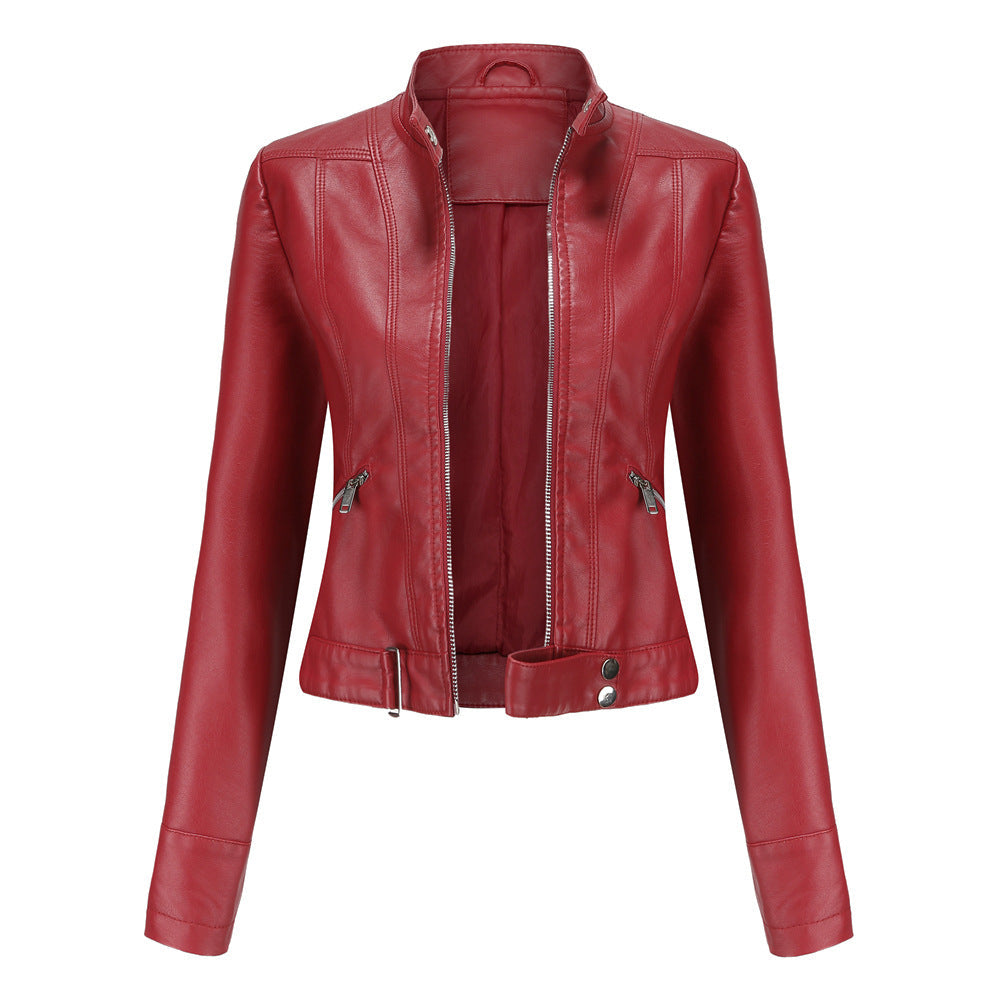 Women's leather jacket slim fit mid-season - Red