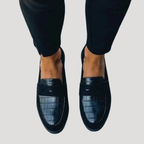 Women's orthopaedic loafers with croc-effect leather panel and cushioned sole