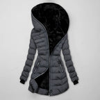Women's Long Quilted Winter Jacket with Hood - Grey