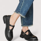 Women's Mary Jane Orthopaedic Leather Shoes with Ankle Strap - Black