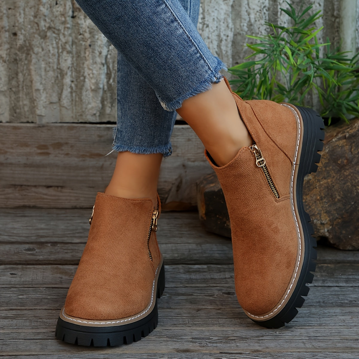 Women's Orthopaedic Ankle Boots Zipped Non-Slip Sole - Brown