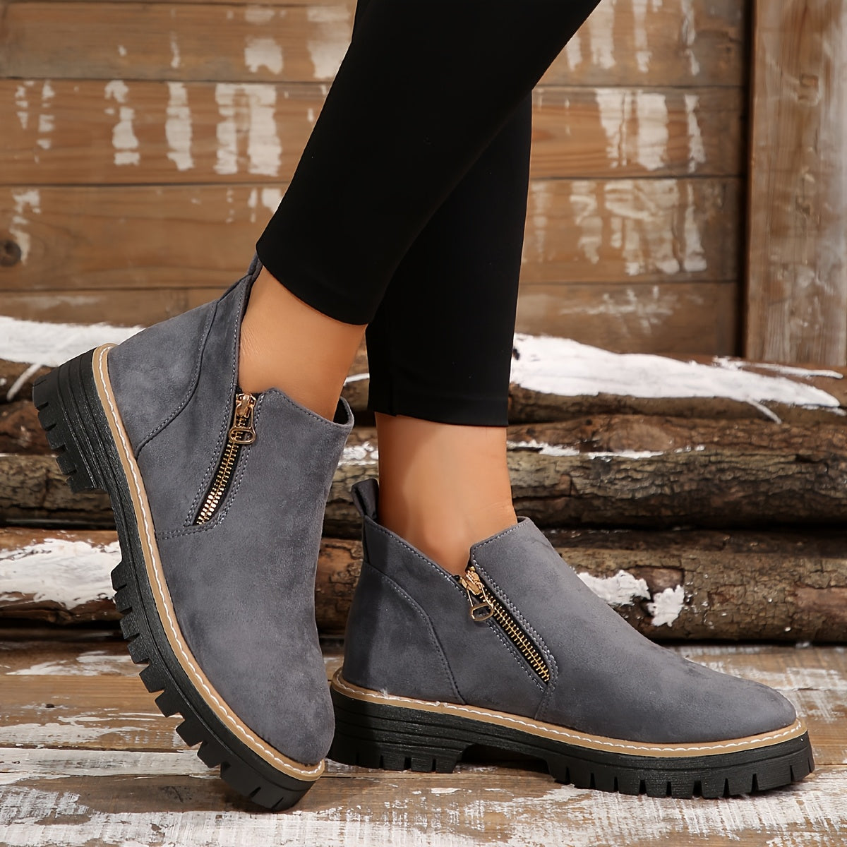 Women's Orthopaedic Ankle Boots Zipped Non-Slip Sole - Grey