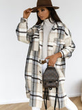 Women's Oversized Plaid Coat with Button-Down - Khaki