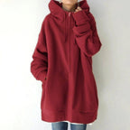 Women's oversized zip-up hoodie with drawstring hood - Red
