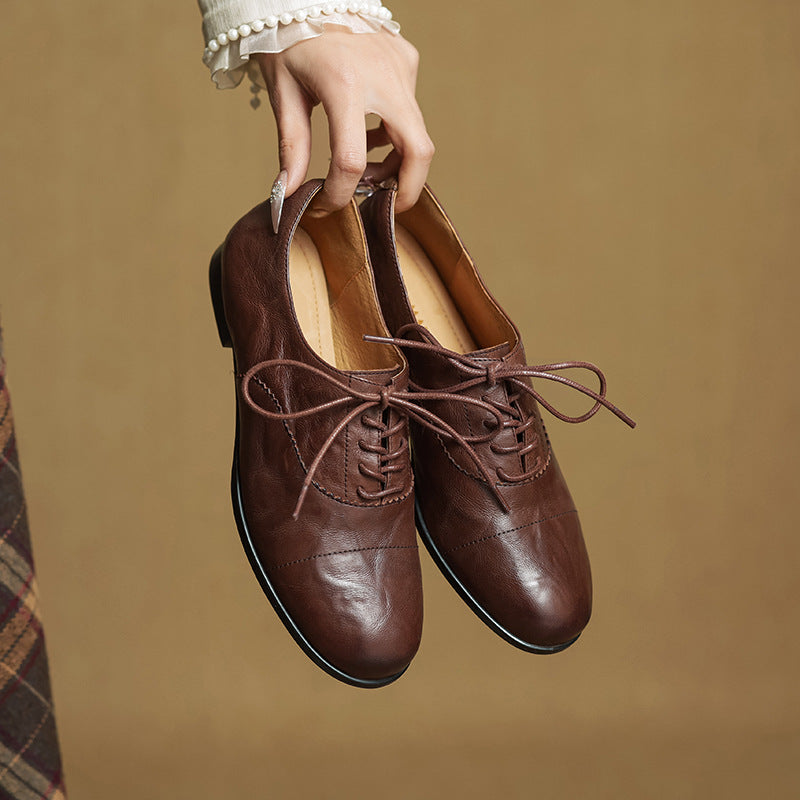 Women's Oxford Shoes Genuine Leather Lace-Up Comfort Insole
