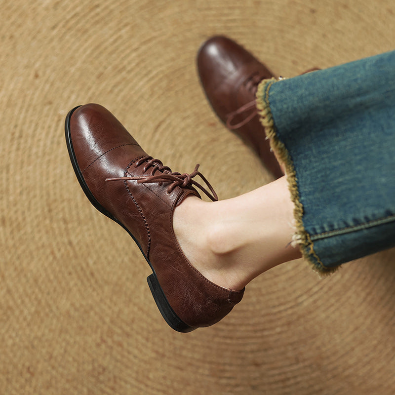 Women's Oxford Shoes Genuine Leather Lace-Up Comfort Insole